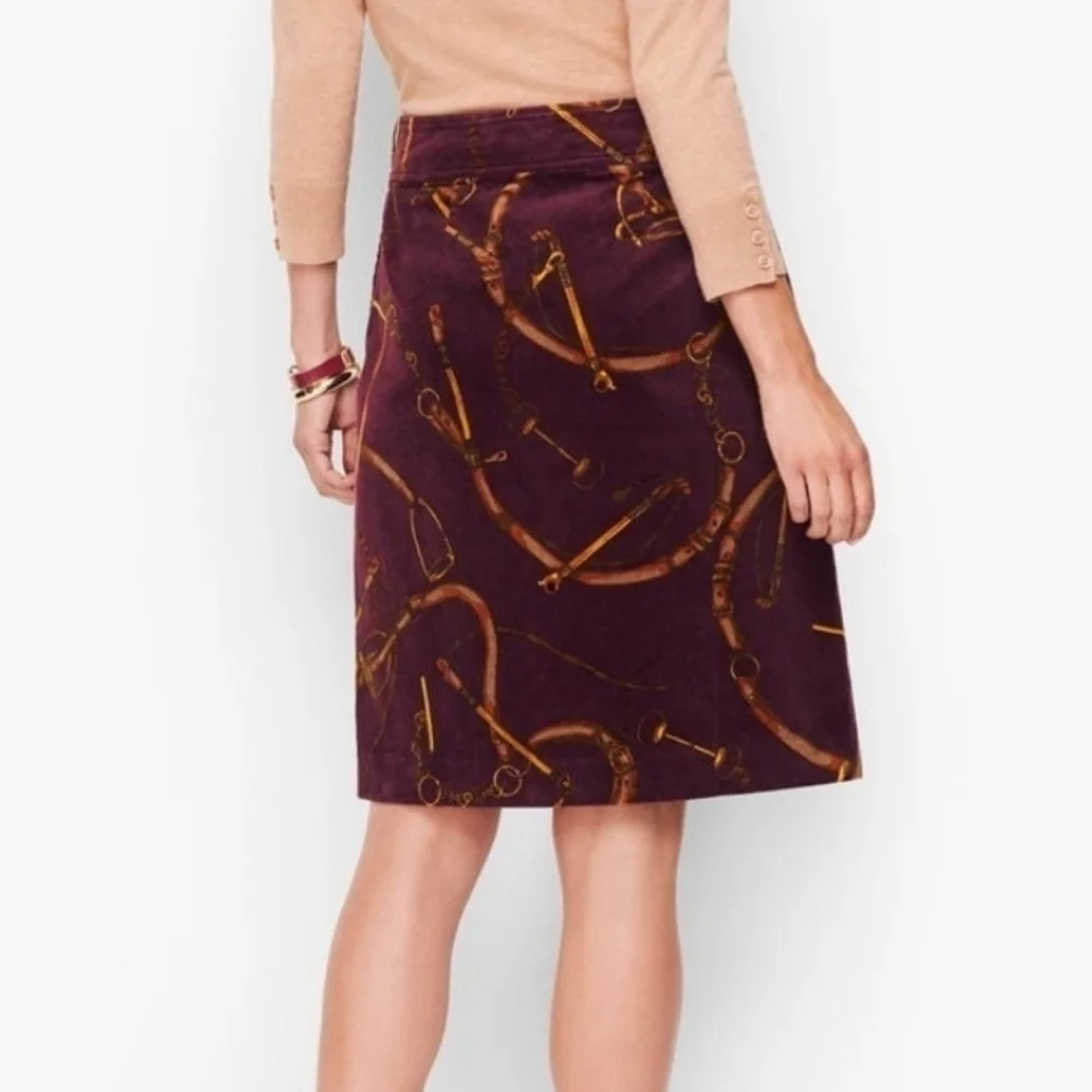 TALBOTS CORDUROY‎ A-LINE SKIRT EQUESTRIAN PRINT SIZE 8 PETITE